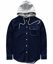 Hoodie Flannel Shirt -  DARKINDIGO / GRAY