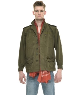 씨오엠이(COME) HONEY MOON EMBROIDERED COTTON-TWILL FIELD JACKET (MILITARY GREEN)