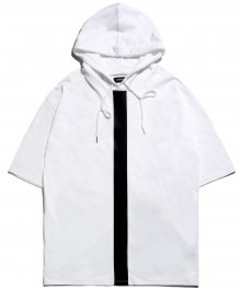 Vertical Line Hooded Short Sleeve T-Shirt - White