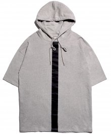 Vertical Line Hooded Short Sleeve T-Shirt - Grey