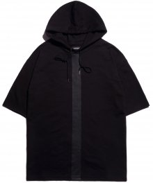 Vertical Line Hooded Short Sleeve T-Shirt - Black