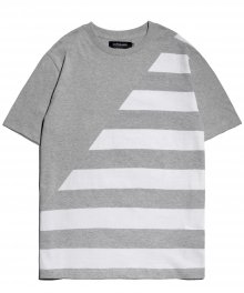 Diagonal Cut Striped Short Sleeve T-Shirt - Grey