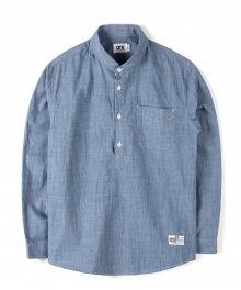 DENIM CLERIC COLLAR SHIRT (BLUE)