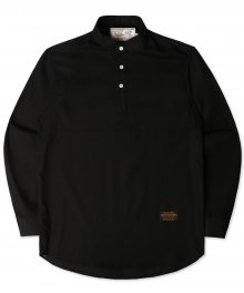 Basic Linen Henley Neck Shirt - Black