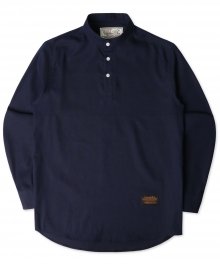 Basic Linen Henley Neck Shirt - Navy