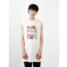 Long graphic sleeveless shirt(WHITE)