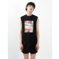 Long graphic sleeveless shirt(BLACK)