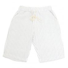 Rollup linen stripe pants- WHITE