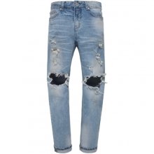 M#0974 9/10 knee crush distressed crop jeans