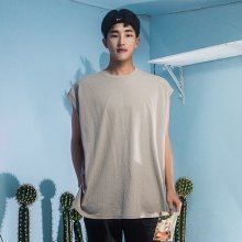 [UNISEX] 무지 박스핏 나시_BEIGE GRAY