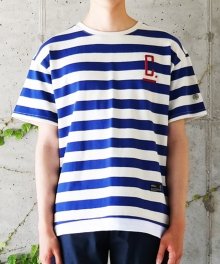 WASHED MIDDLE STRIPE OVERFIT LAYERED T-SHIRTS BLUE