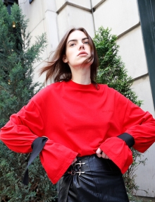 Strap Oversized Sleeve T-shirt(red)
