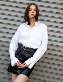 Black Faux Leather Wrap Skirt
