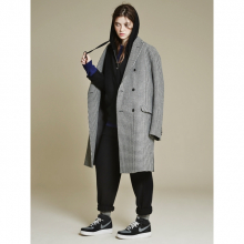 HOUND TOOTH LONG COAT BLACK