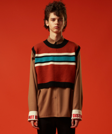 2016FW COLOR BLOCK STRIPED KNIT - BROWN