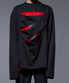 GT1621(BLACK) - 오버핏 데미지 티셔츠