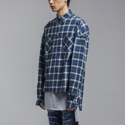 블레디션(bledition) OVERSIZE MADRID PLAID SHIRTS GREEN/PURPLE