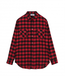 [Unisex] ORDINARY DAMAGED SQUERE RED CHECK SHIRT