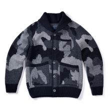 16FW KNIT SHAWL COLLAR CARDIGAN BLACK CAMO