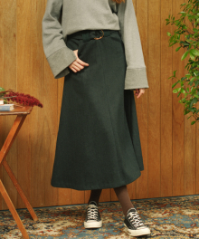 monts231 wool flared long green skirt  (2color)