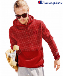 CHAMPION S4962P SUPER FLEECE OULOOVER HOOD(CAMINE RED DOTTED)