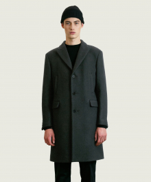 WOOL PEAKED LAPEL COAT [CHARCOAL]