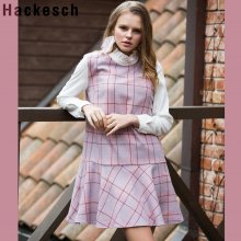 Frill Neck Check Dress_Pink