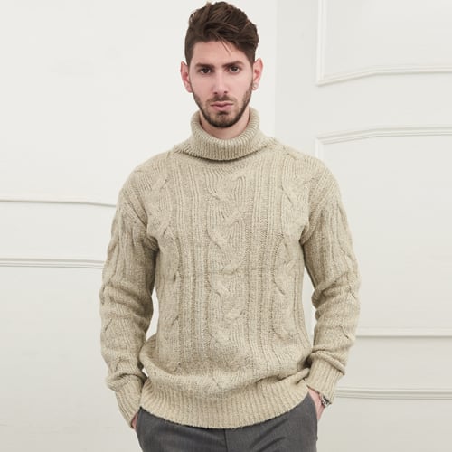Кабельный пуловер с воротником-гольф Beige