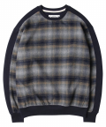 M#1113 check sweat crewneck (navy)