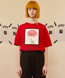 [UNISEX] FLOWER PINNED T-SHIRT - RED