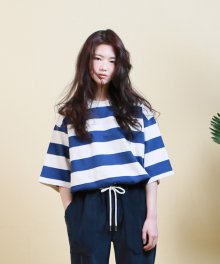 [UNISEX]빅 단가라 오버핏 반팔티셔츠 _ 네이비