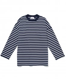 STRIPE OVER CROPPED L/S TEE navy