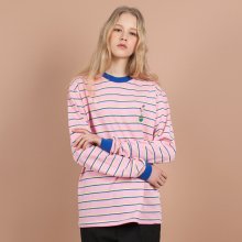 곰 자수 스트라이프 티셔츠 / 핑크