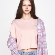 우먼 데일리 오버핏 자수 크롭 티셔츠 (핑크)