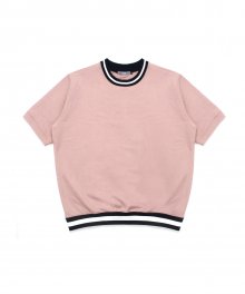 립 라인 반팔 스웨트셔츠 핑크