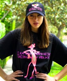 HBXPP Pink Panther Leaning Against Our Logo T-Shirt - Black