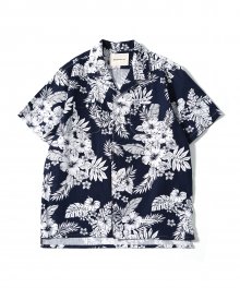 Flower n Leaf Hawaiian Shirts (Navy)