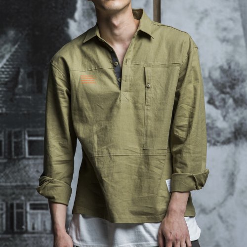 블레디션(bledition) 리넨 풀오버 셔츠 카키