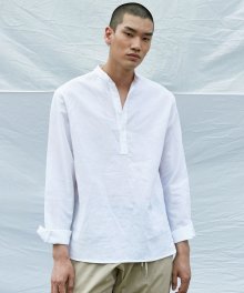 half buttoned linen shirt [white]