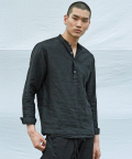 half buttoned linen shirt [black]