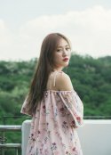 멜팅글로우(MELTINGLOW) 나비의 정원 (baby pink)_off shoulder chiffon dress