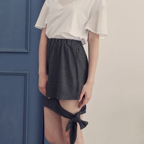 와드로브() TIED MINI JERSEY SKIRT_BLACK 상품 이미지