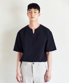 LINEN HALF SLEEVE BLACK