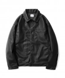 Leather 2nd Trucker Jacket Black