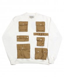 [EASY BUSY] Pocket Detail Sweatshirts - White/Brown