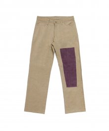 Simple Patchwork Pants - Beige/Purple