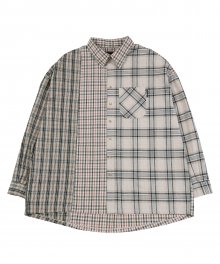 Over Check Mixed Shirt (Beige)
