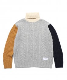 MIX CABLE TURTLENECK KNIT(GRAY)