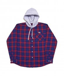 [Fresh anti youth] Flannel Hood-Shirts - Blue