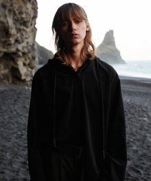 OVERSIZED HOODED SUEDE SHIRT _  BLACK